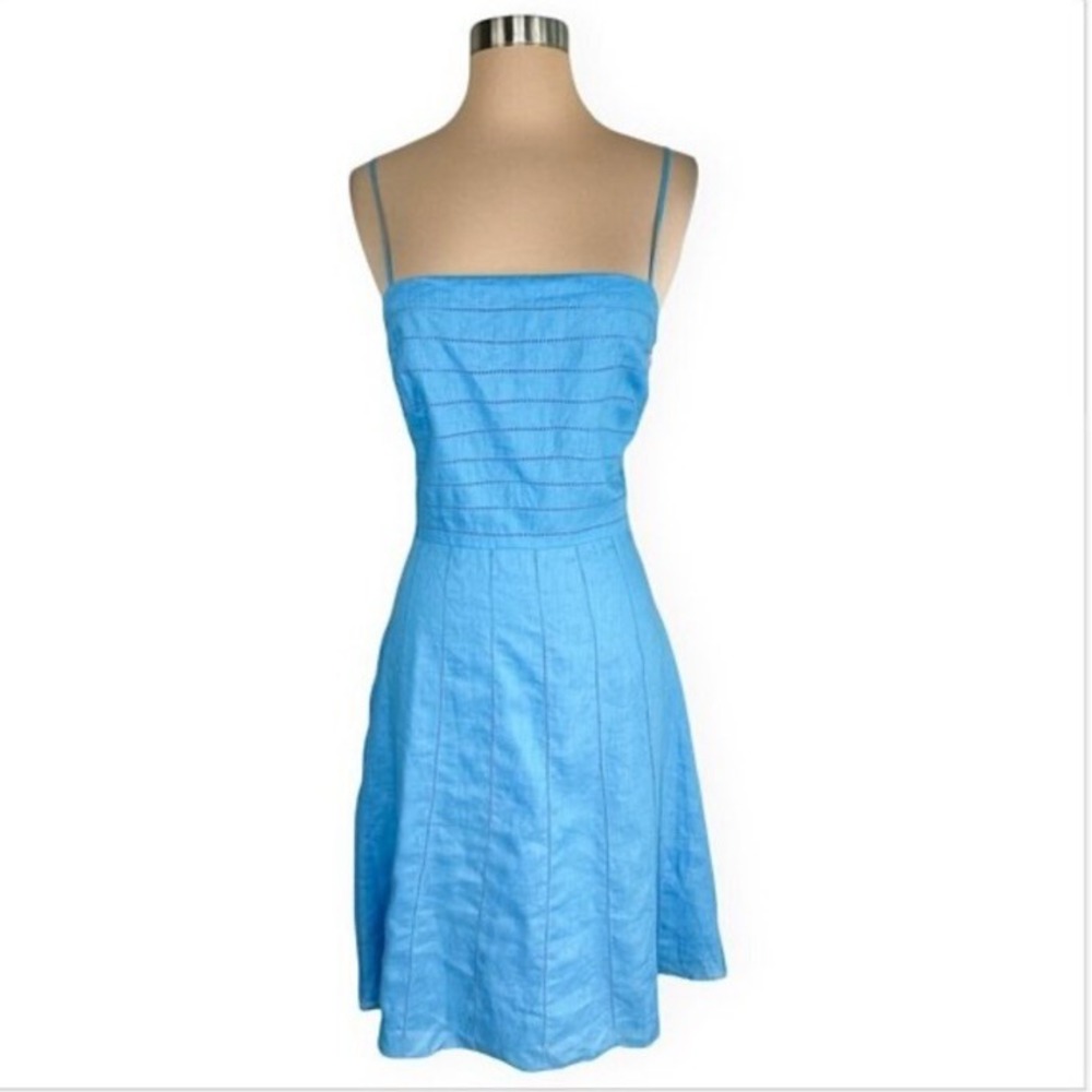 Ann Taylor Blue Linen Eyelet Sundress Dress Size 2P - Picture 2 of 6